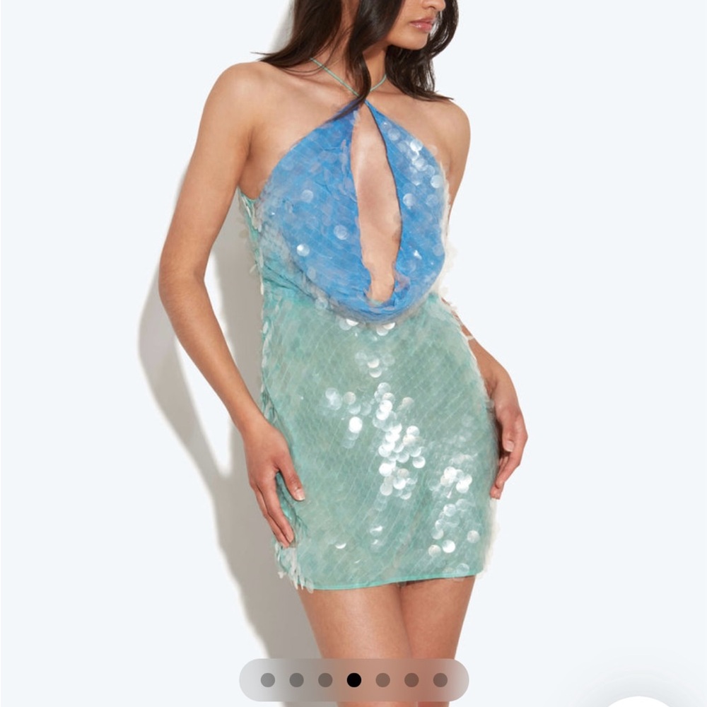 Rat & Boa Kiki Sequin Cut Out Mini Dress Blue and Green